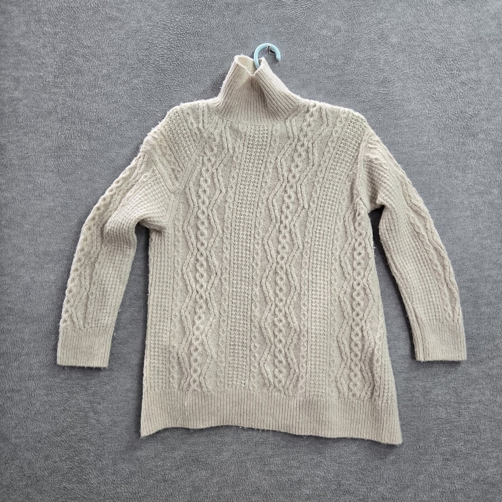 Vince Women Sweater XS Beige Cashmere Merino Nylon Wool Cable Knit Turtleneck